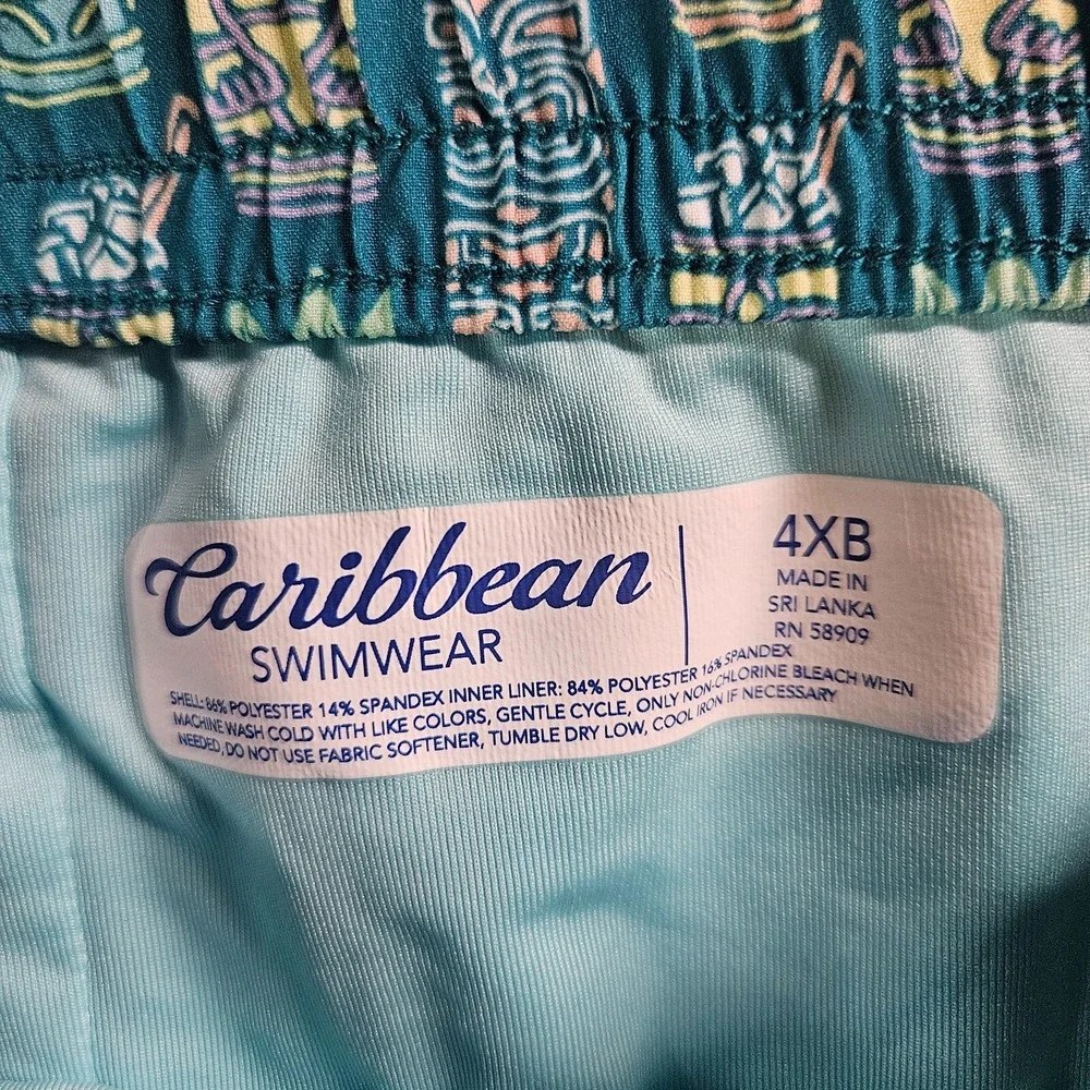 NWT Caribbean Swim Shorts Trunks Men's 4XB Lined Zip Pocket Tribal Cup Green NEW